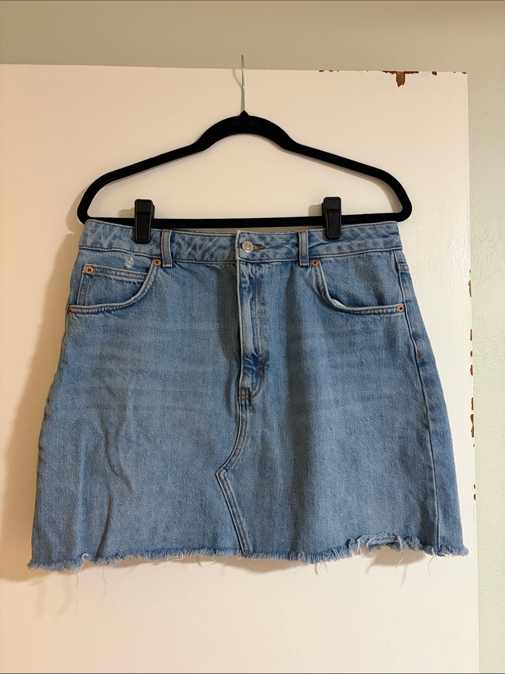 Topshop Light Blue Denim Mini Skirt - Frayed Hem